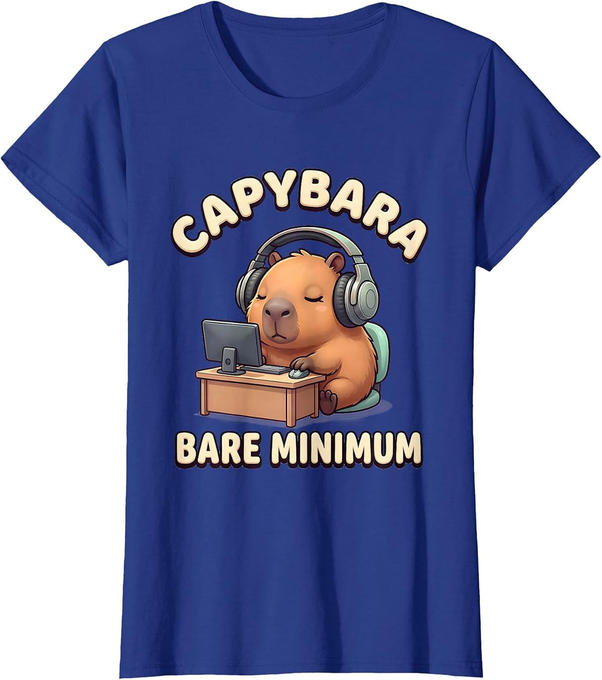 Women's Capybara Bare Minimum Cute Kawaii Gamer Humor Gift T-Shirt - Royal Blue