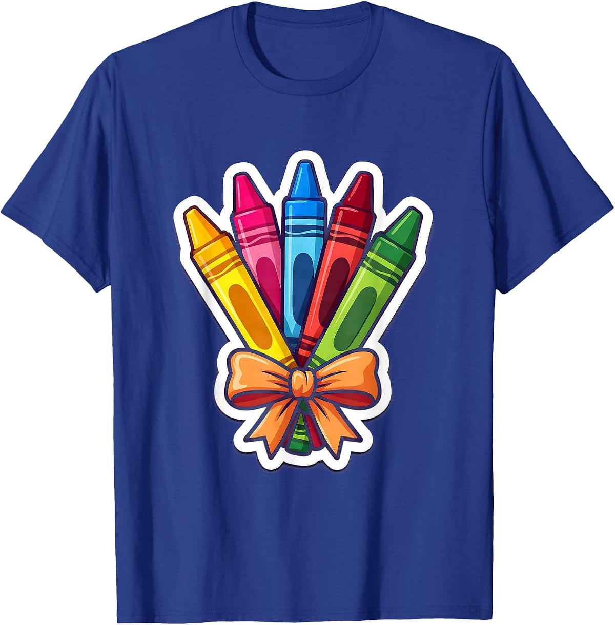 Crayon Bouquet Preschool Teacher Graphic T-Shirt - Royal Blue