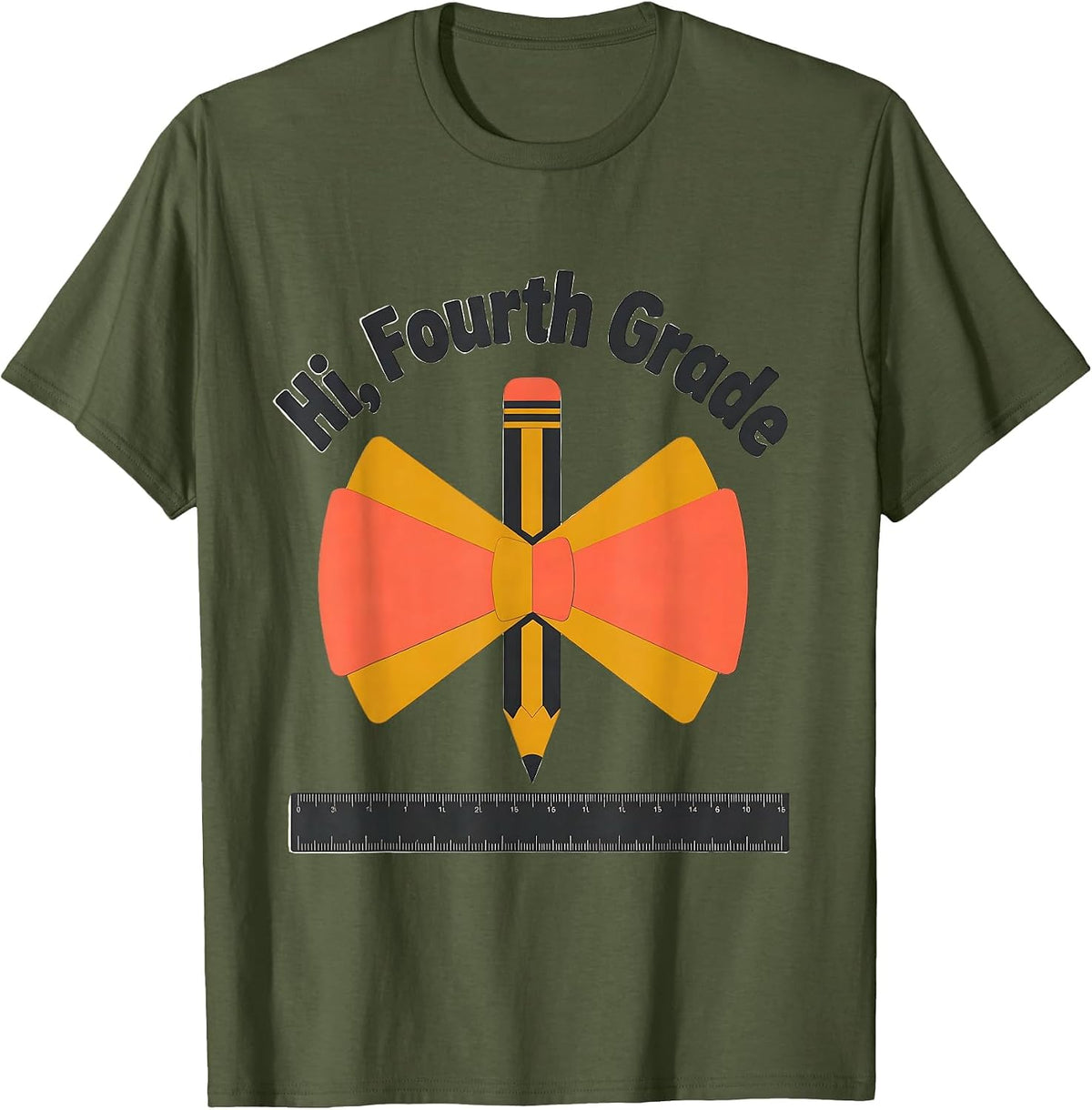 Hi, Fourth Grade Midcentury Modern Coquette Bow Back T-Shirt - Olive Green