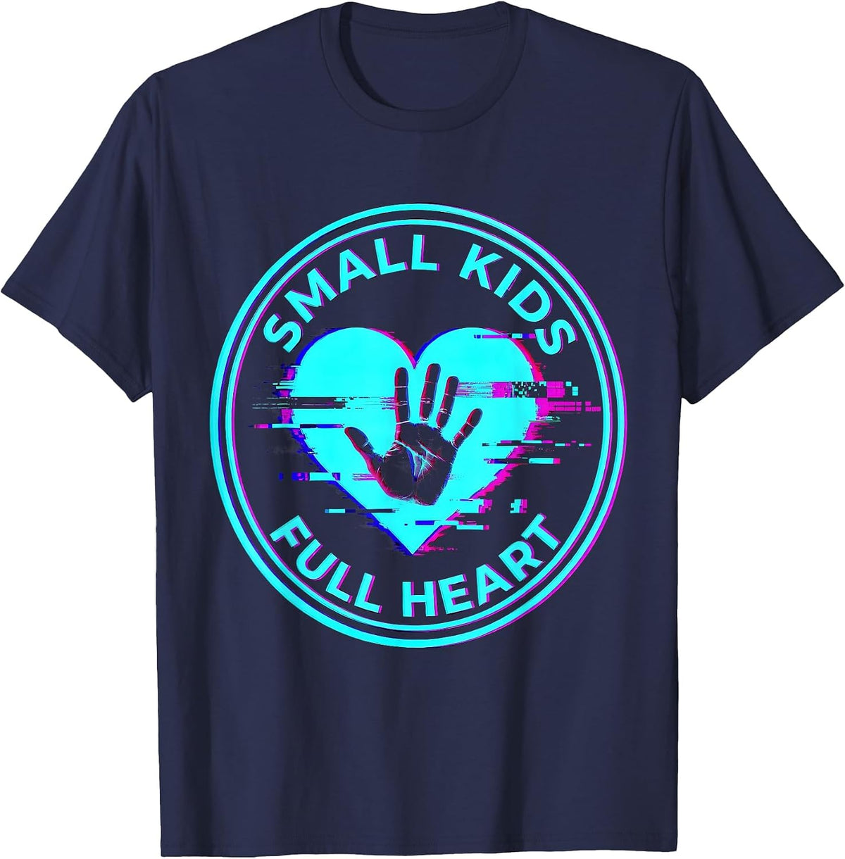 Men's Small Kids Full Heart Preschool Teacher Design T-Shirt - Navy Blue