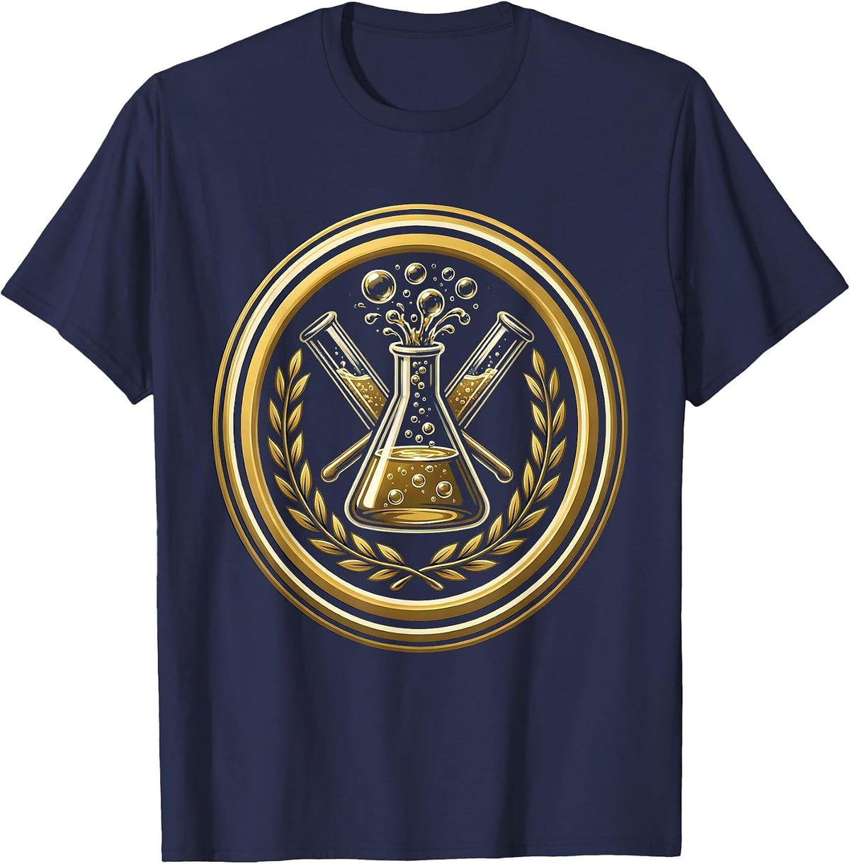 Men's Science Teacher Colorful Chemical Reaction Beaker T-Shirt - Navy Blue