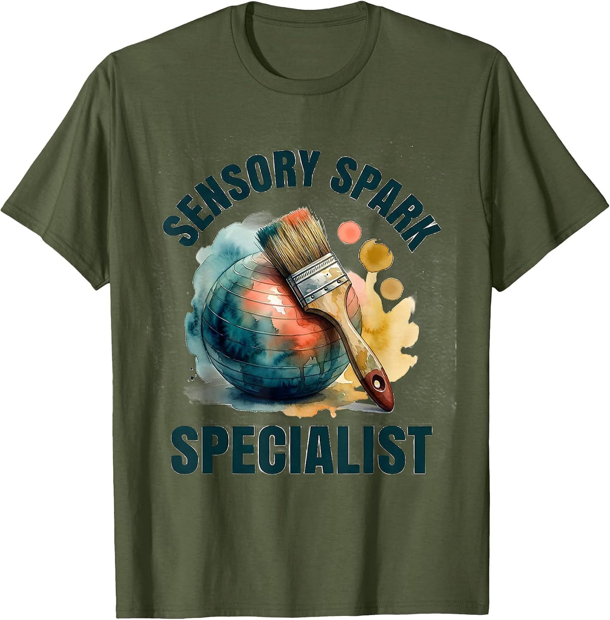 Men's Sensory Spark Specialist Occupational Therapy Watercolor T-Shirt - Olive Green