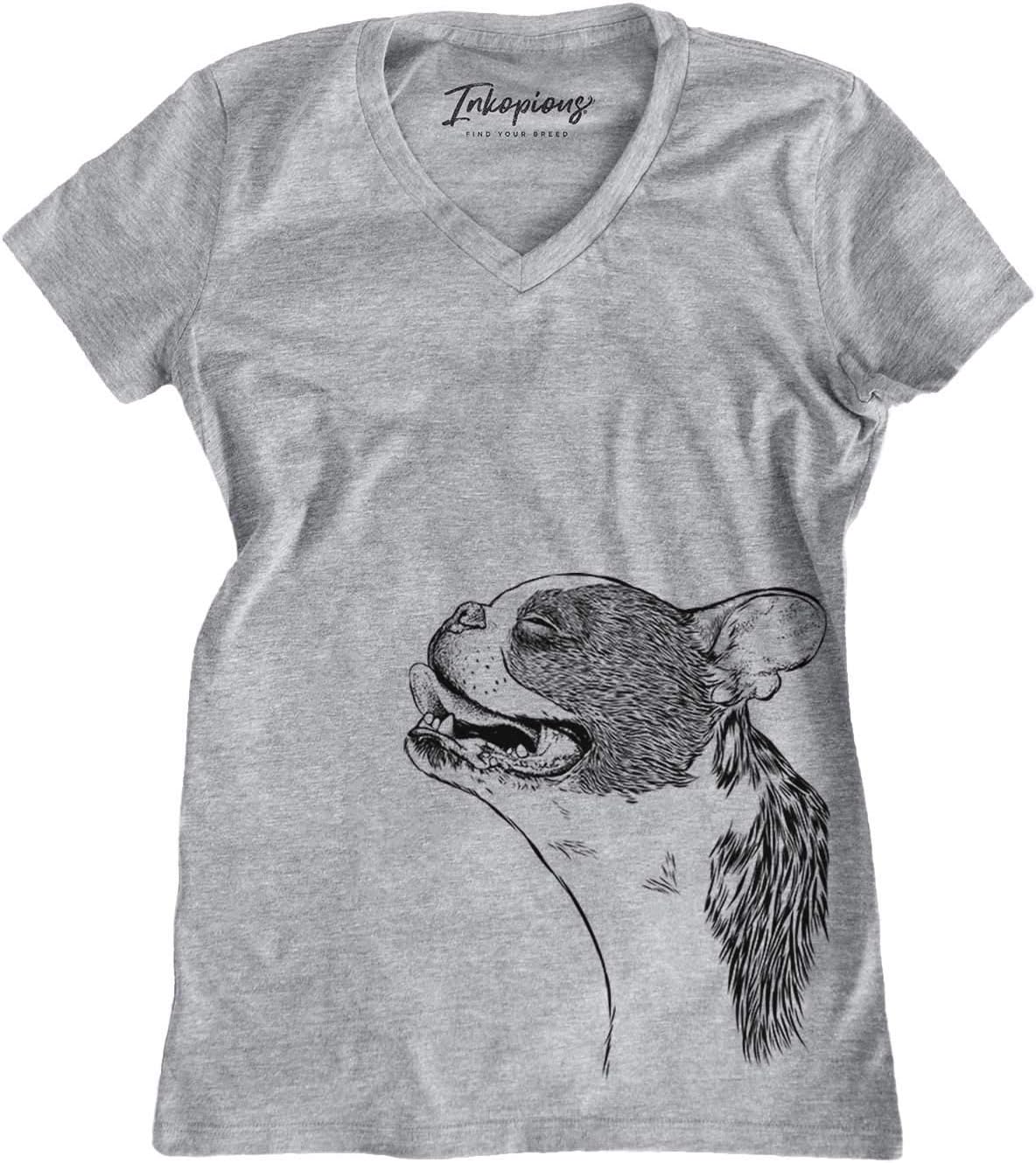 Inkopious Boston Terrier Profile Triblend T-Shirt - Grey V-neck