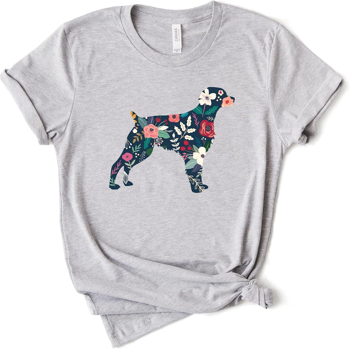 Floral Brittany Spaniel Shirt, Bella Canvas® Soft-Feel Unisex Tee - Athletic Grey
