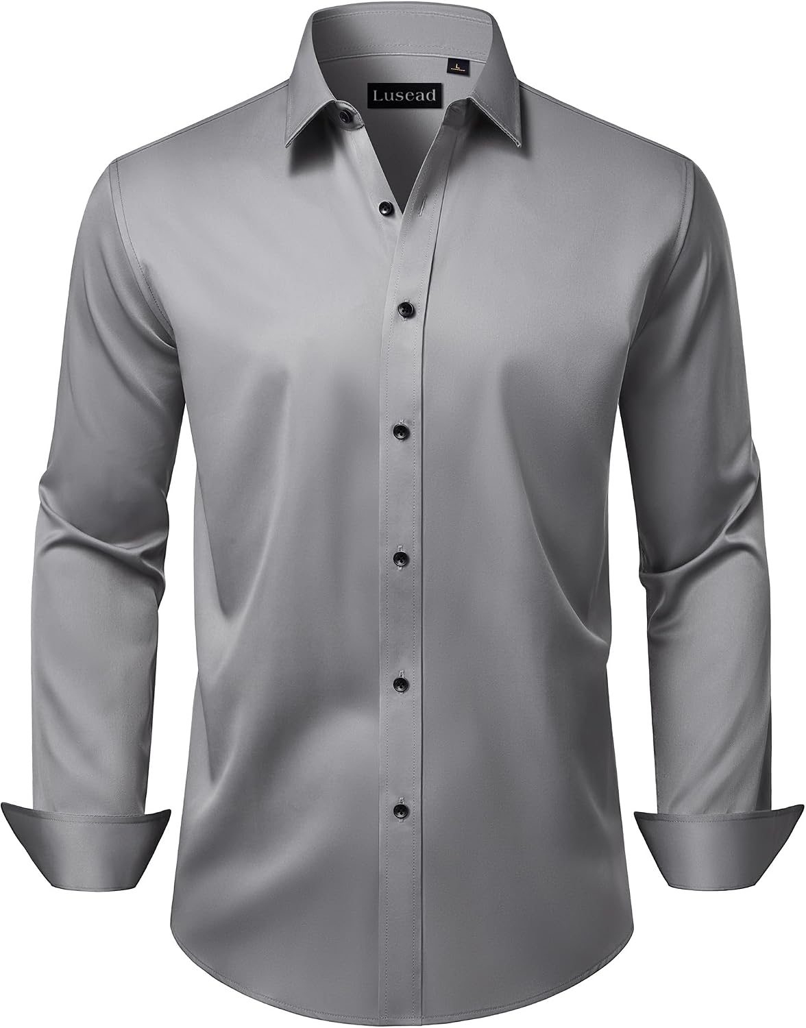 Men's Dress Shirts Long Sleeve Stretch Wrinkle Free Wedding Formal Business Button Down Shirt - Grey