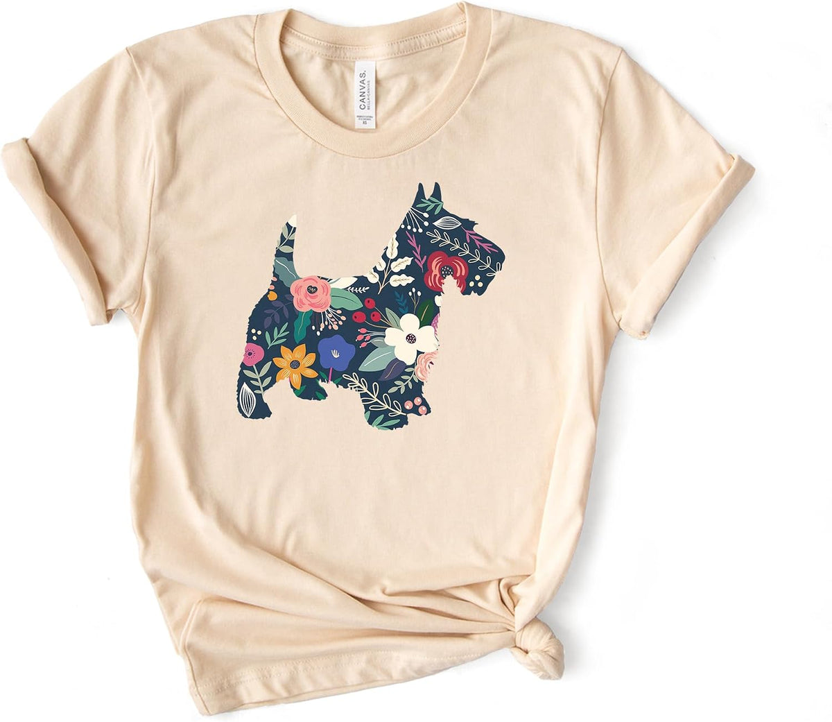 Floral Scottie Dog Shirt, Scottish Terrier Gift Tee, Bella Canvas® Soft-Feel Unisex Tee - Soft Cream