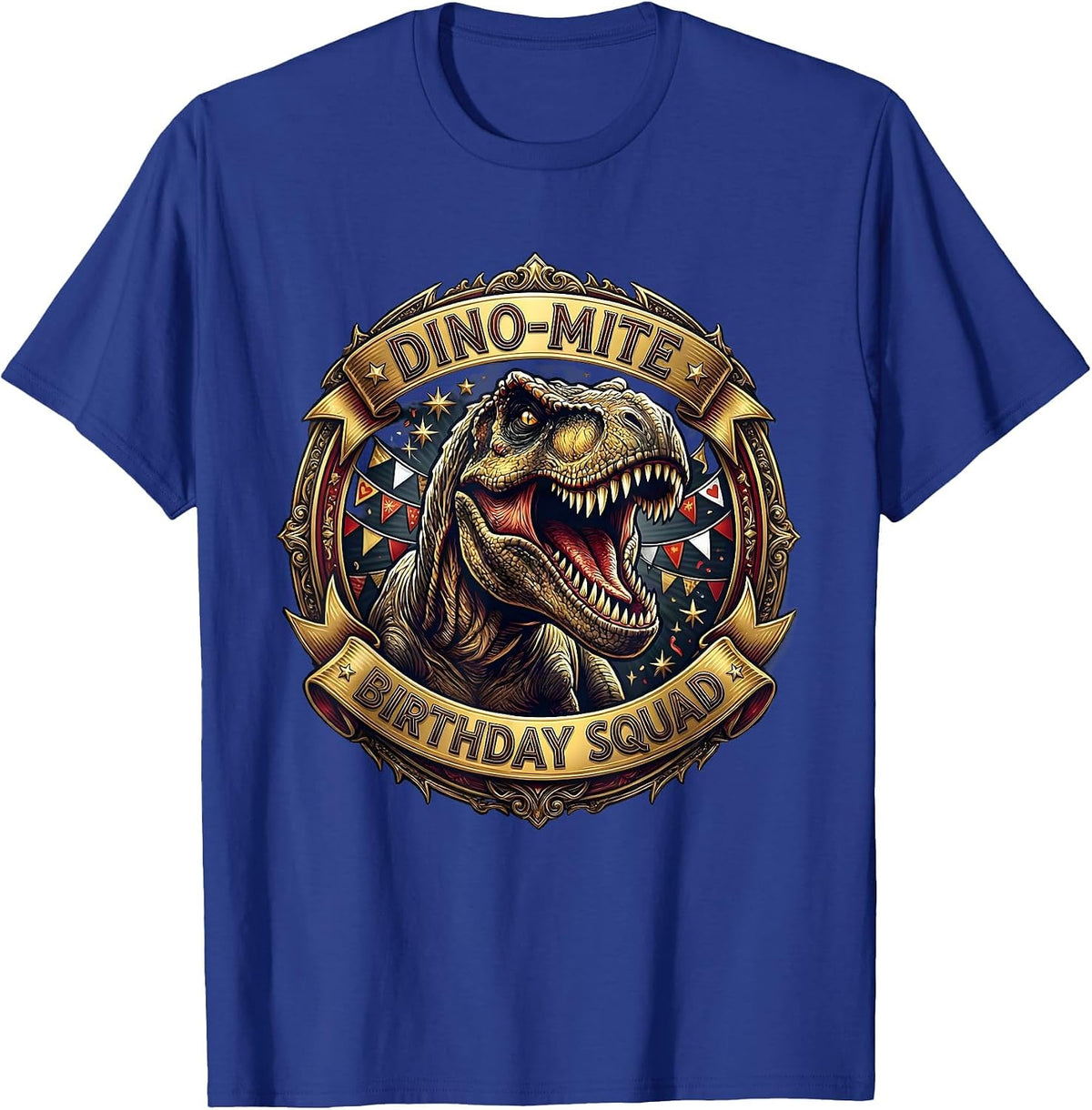Men's Dino-Mite Birthday Squad Dinosaur Design T-Shirt - Royal Blue