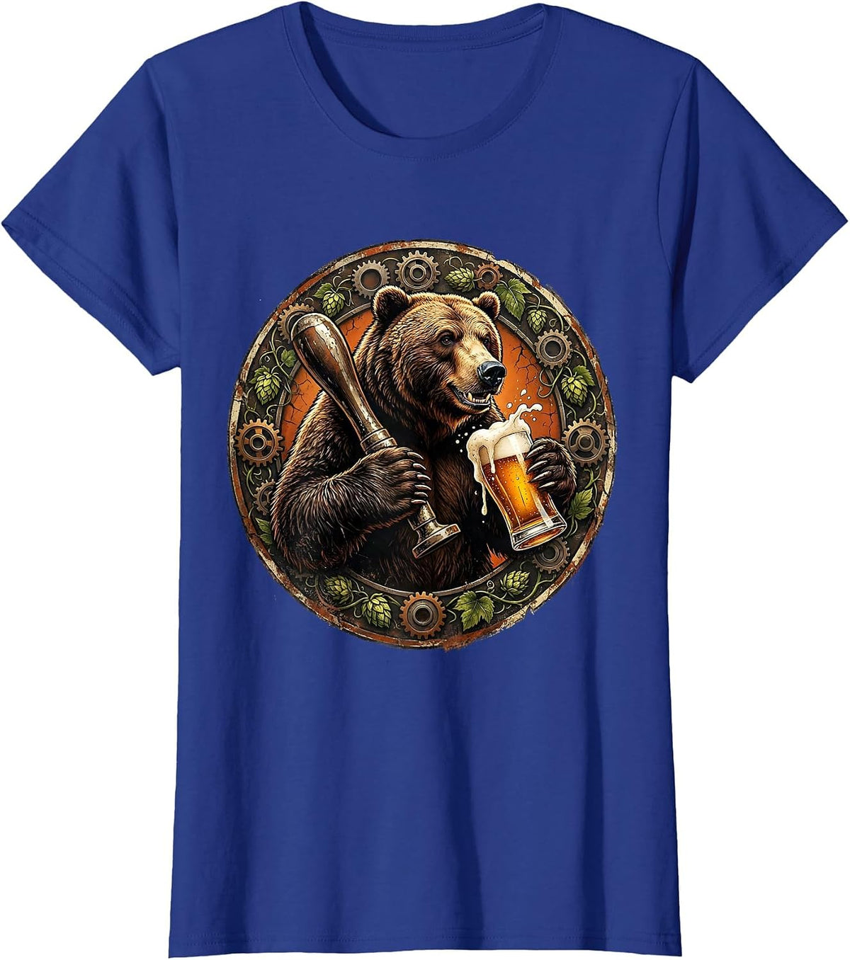 Women's Grizzly Bear Bartender Pouring Draft Beer Graphic T-Shirt - Royal Blue