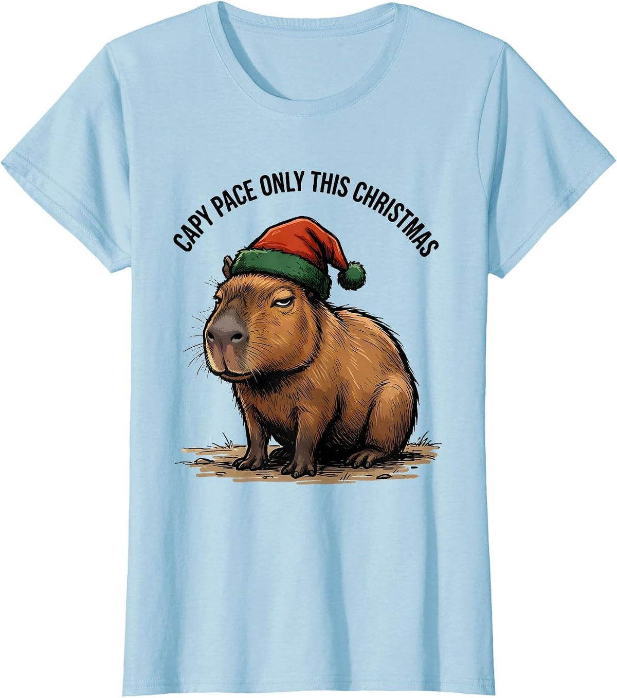 Capy Pace Only This Christmas Funny Capybara Fan Holiday T-Shirt - Baby Blue