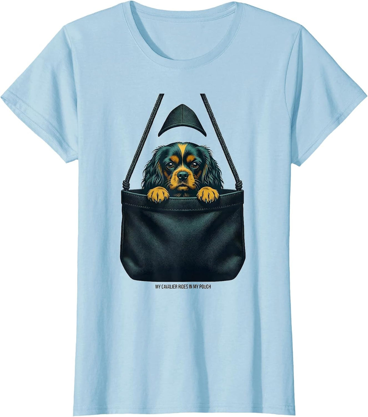 My Cavalier Rides In My Pouch Midcentury Modern Dog Lover T-Shirt - Baby Blue