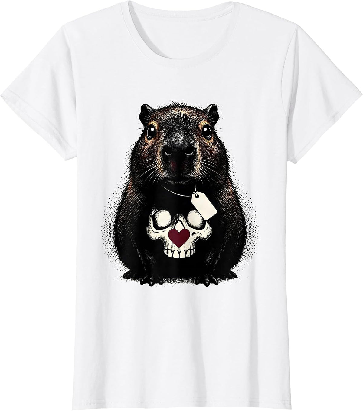 Women's Chibi Capybara Blackwork Dotwork Pastel Goth Kawaii T-Shirt - White
