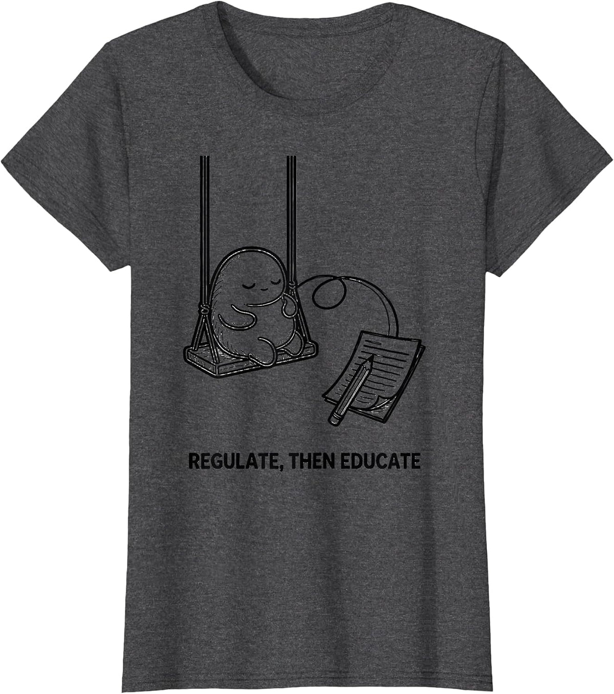 Women's Regulate Then Educate Line Art Occupational Therapy Sensory T-Shirt - Dark Heather Grey