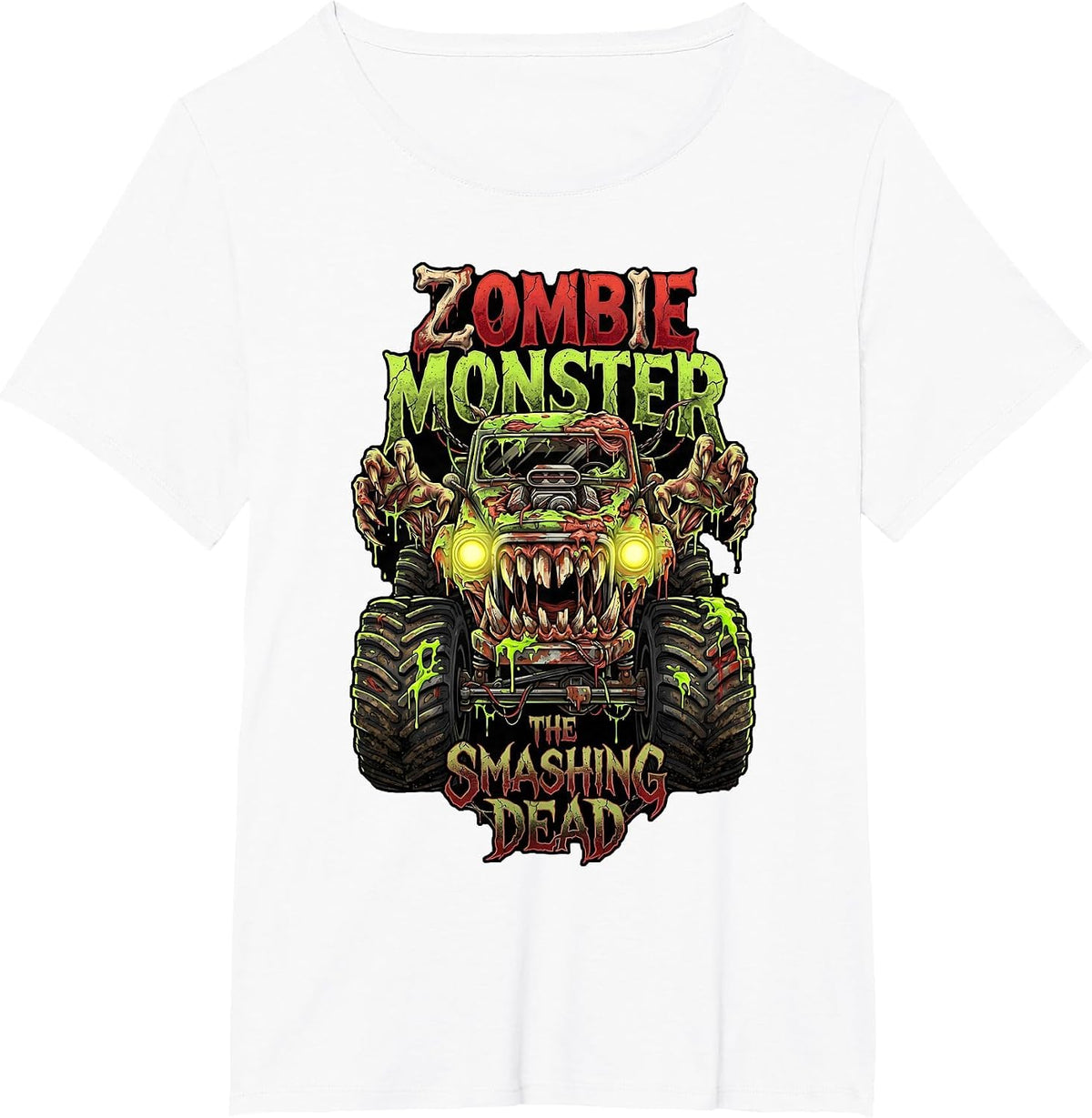 Zombie Monster Truck The Smashing Dead Halloween Boys Kids T-Shirt - White