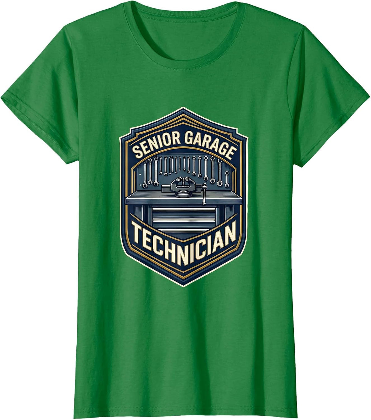 Senior Garage Technician Funny Mechanic Dad Joke Car Guy T-Shirt - Kelly Green