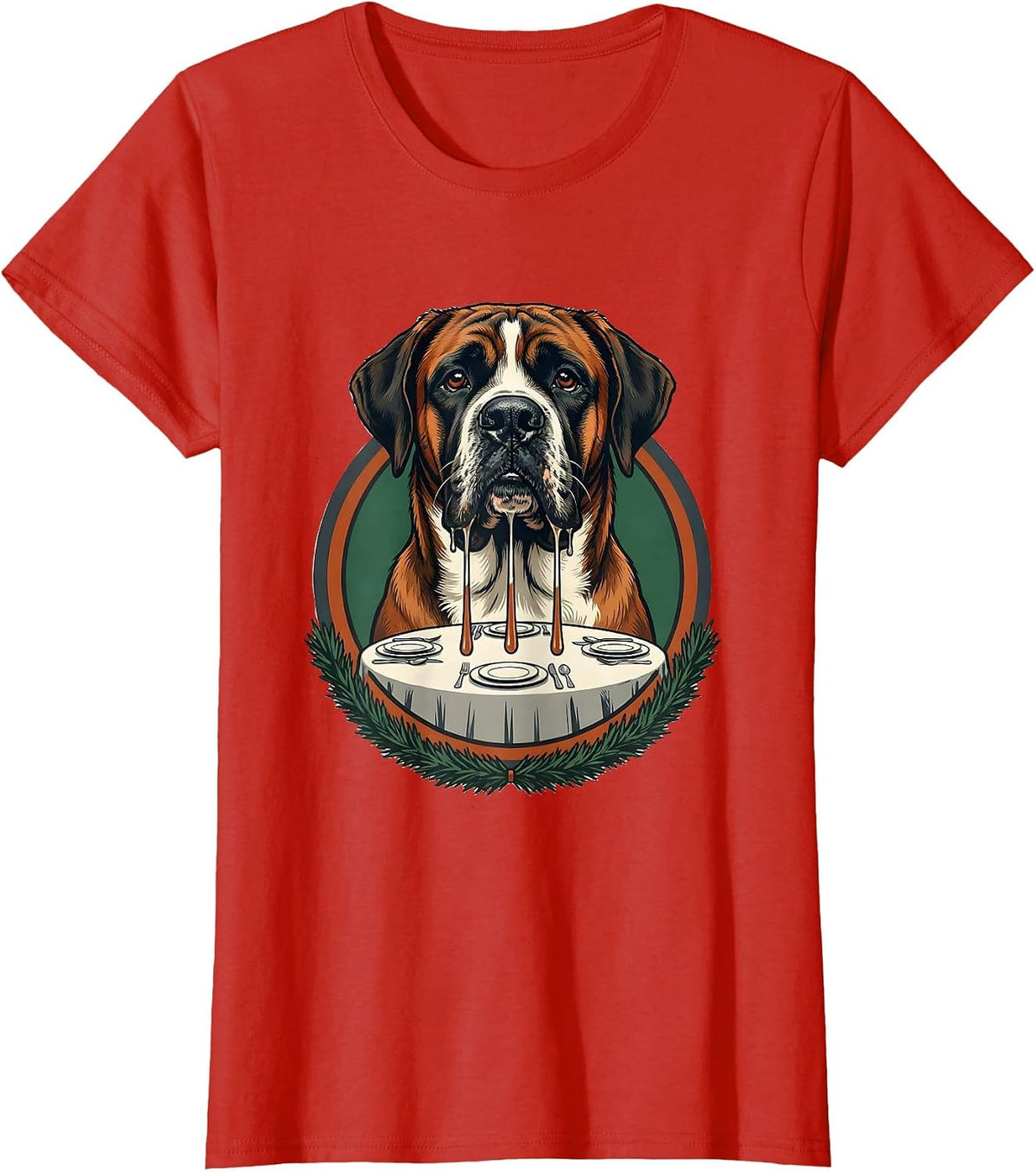 Great Dane Harlequin Drooling Vintage Dog Mom Holiday T-Shirt - Red