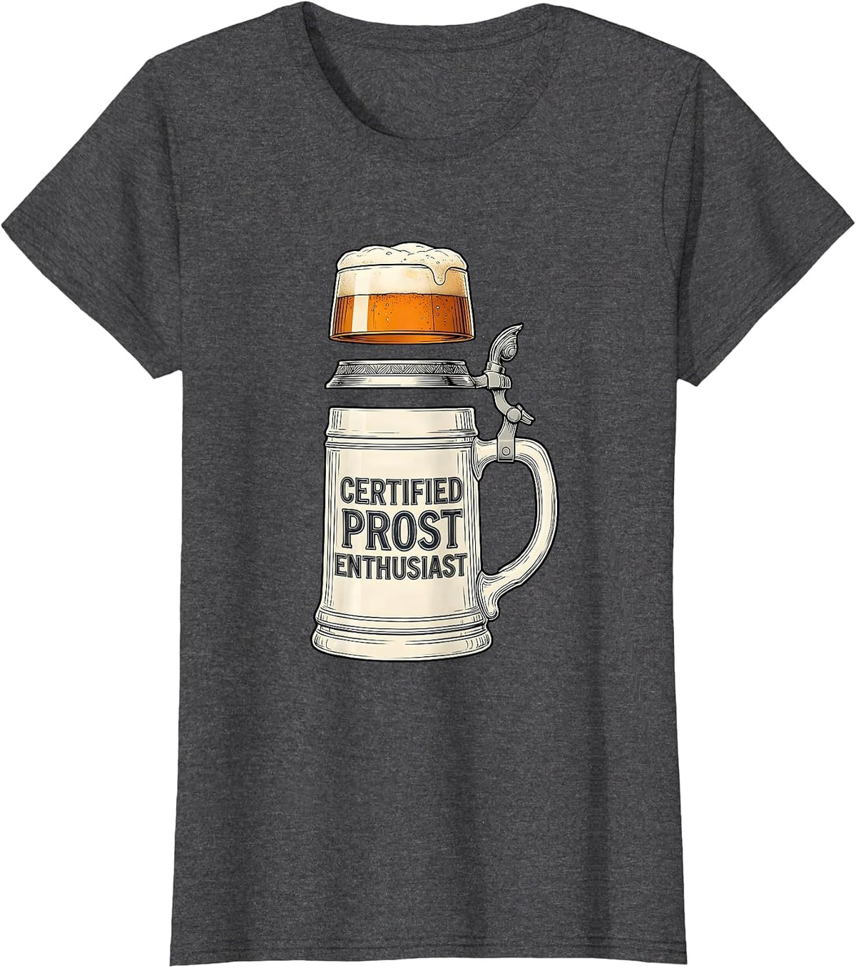 Women's Certified Prost Enthusiast Beer Drinking Design T-Shirt - Dark Heather Grey