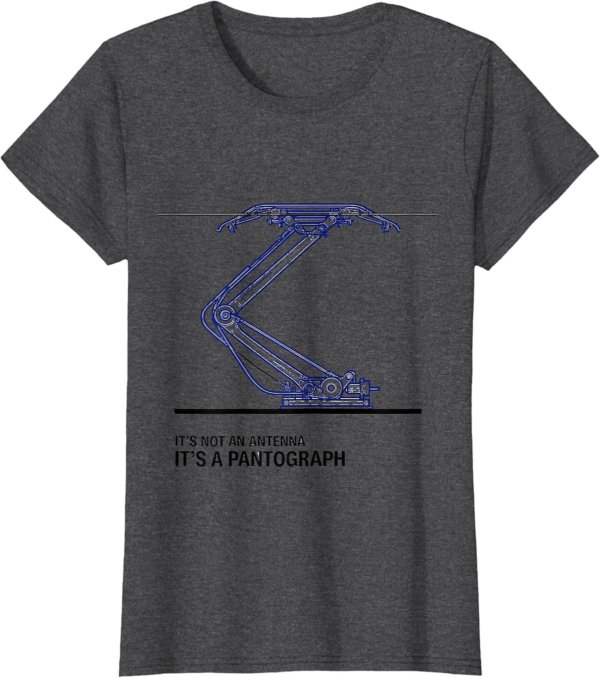 Women's It's Not An Antenna, It's A Pantograph Funny Train T-Shirt - Dark Heather Grey