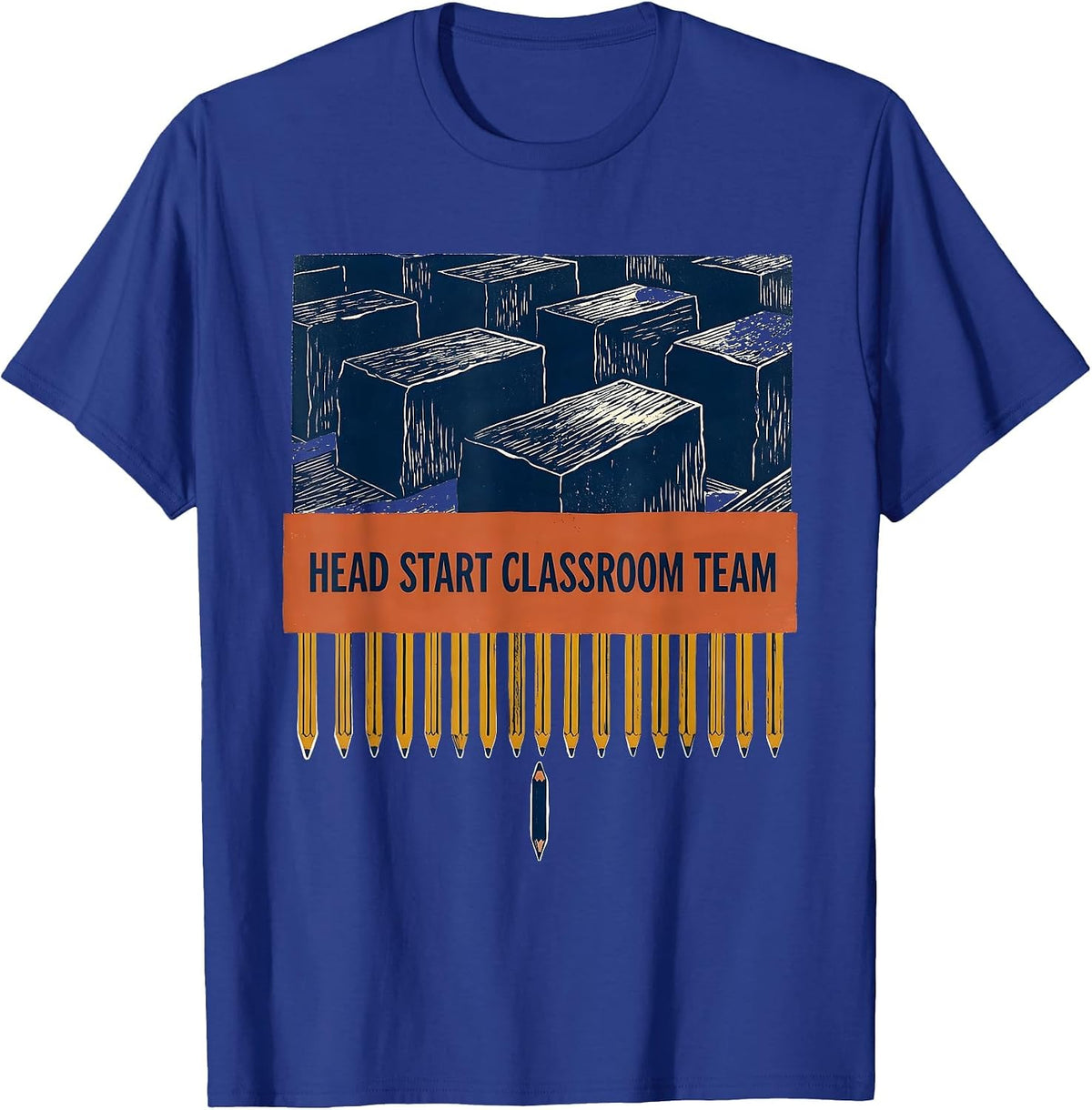 Head Start Classroom Team Linocut Early Childhood Educator T-Shirt - Royal Blue