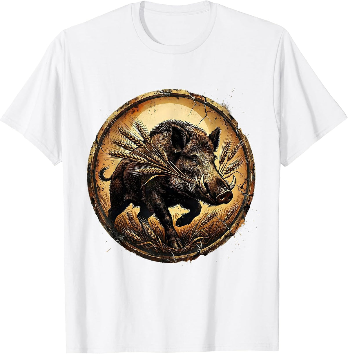 Men's Boar in Barley Fields Sunset Craft Beer Design T-Shirt - White