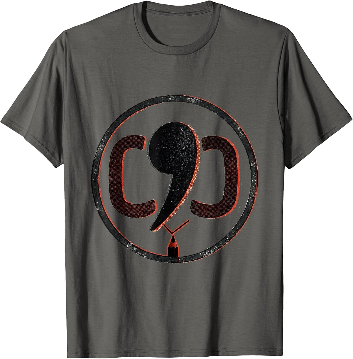 Badge Seal Grammar Teacher Punctuation Humor Gift T-Shirt - Asphalt Grey