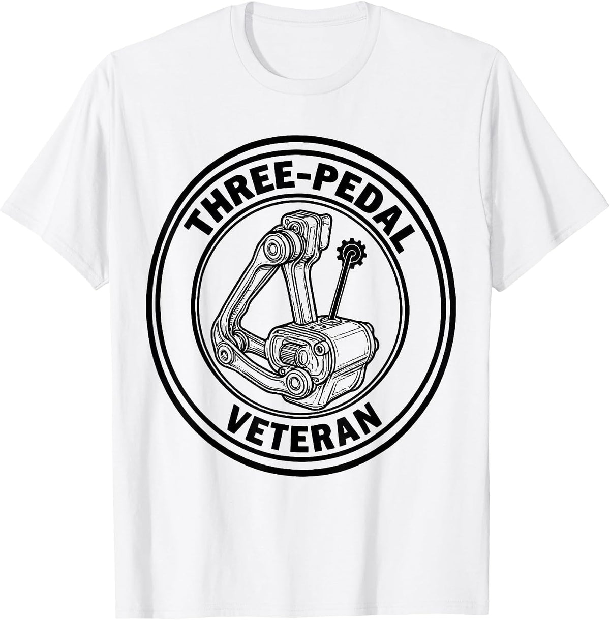 Men's Three-Pedal Veteran Manual Transmission Stick Shift Car Guy T-Shirt - White