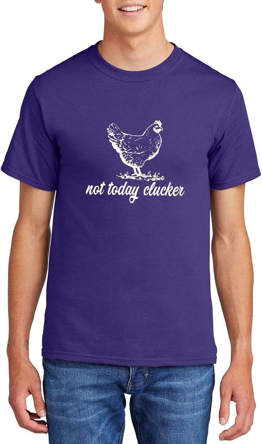 Not Today Clucker Funny Chicken Farm Pun Graphic Top Cotton Tee Adult Youth Tall Men Women - Mens Crew Purple