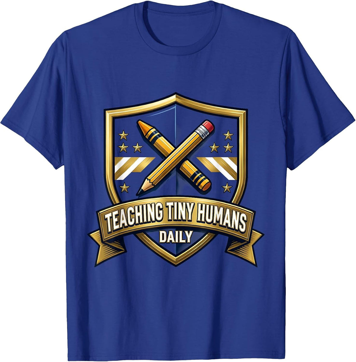 Teaching Tiny Humans Daily Prek Teacher Design T-Shirt - Royal Blue
