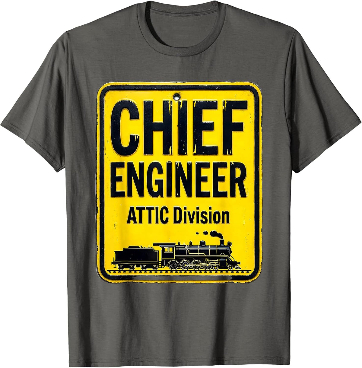 Chief Engineer Attic Division Vintage Steam Train Enthusiast T-Shirt - Asphalt Grey