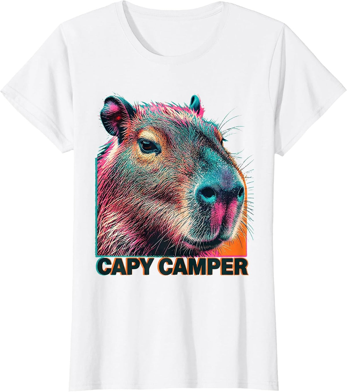 capy camper Risograph Funny Capybara Meme Gamer Kawaii Humor T-Shirt - White