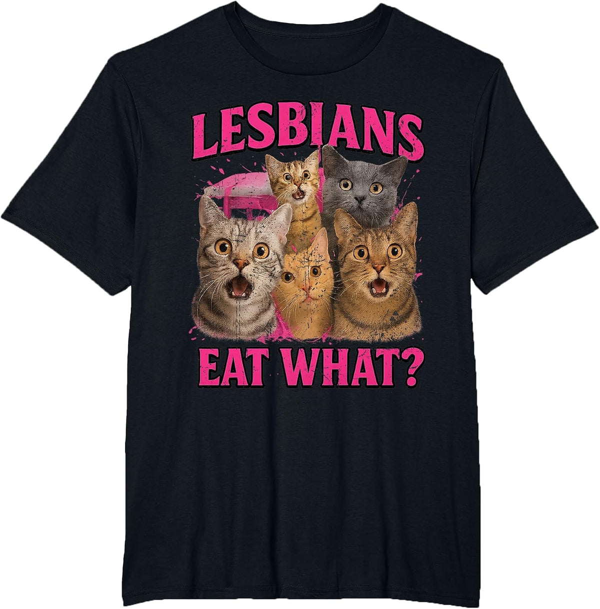 Lesbians Eat What?! Funny Cat Gay Pride LGBTQ Pride Month T-Shirt - Black