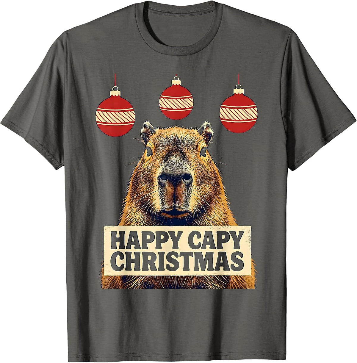 Happy Capy Christmas Funny Capybara Animal Lover Christmas T-Shirt - Asphalt Grey