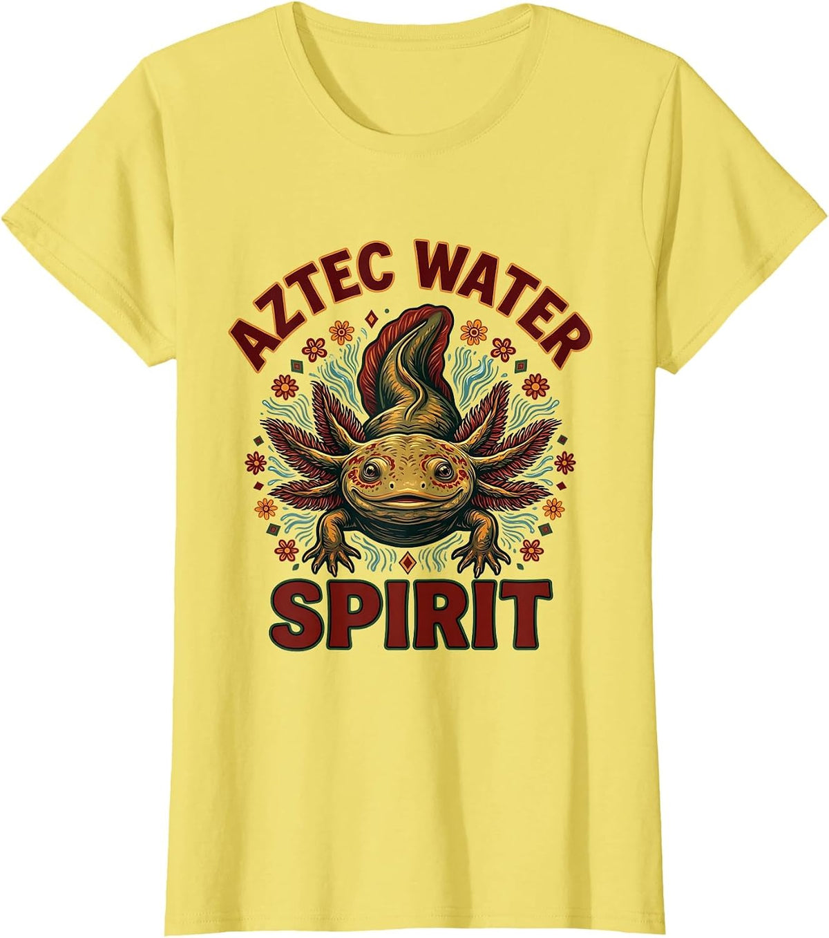 Axolotl Aztec Water Spirit Graphic Design T-Shirt - Lemon Yellow