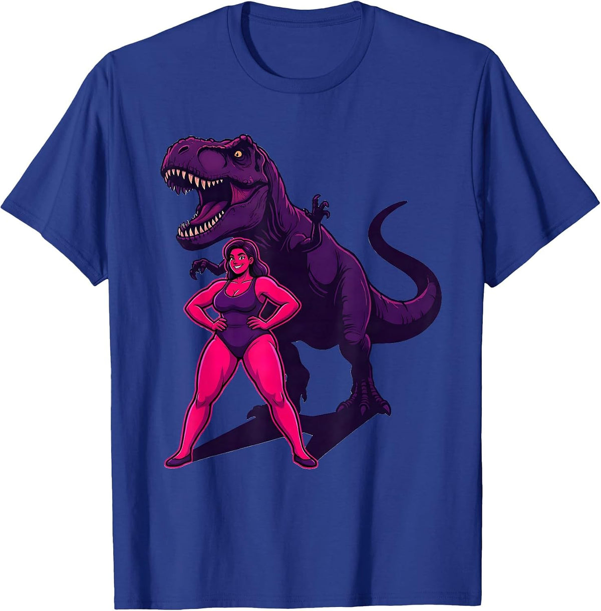 T-Rex Shadow Silhouette Dinosaur Graphic T-Shirt - Royal Blue