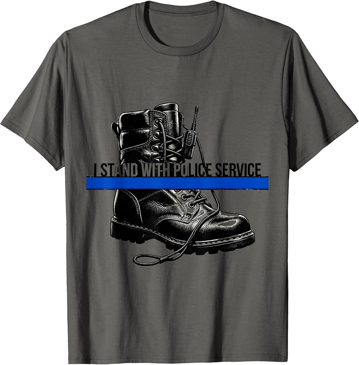 I Stand With Police Service Vintage Thin Blue Line Police T-Shirt - Asphalt Grey