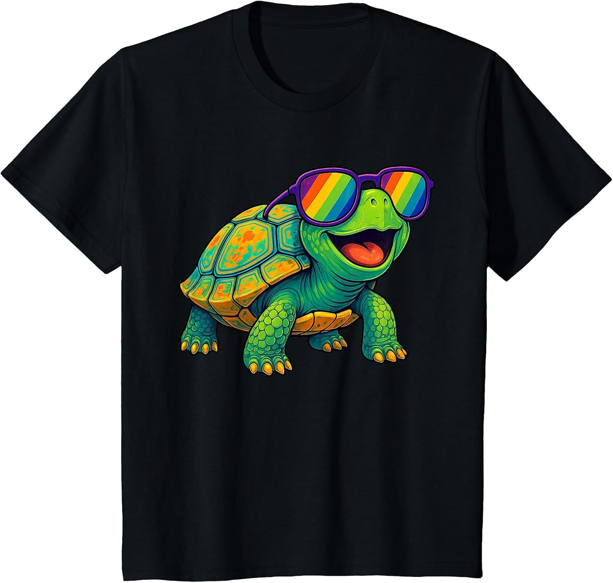 Colorful Turtle Sunglasses Funny Tortoise Wild Animal Jungle T-Shirt - Black