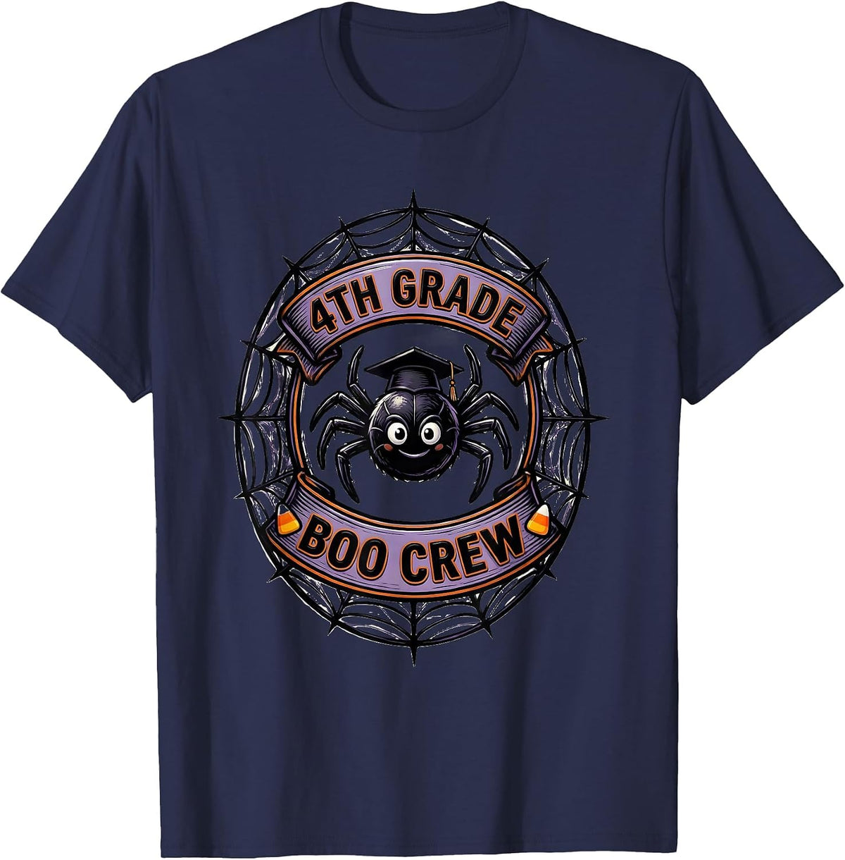 Men's 4th Grade Boo Crew Playful Halloween Teacher Student Group T-Shirt - Navy Blue