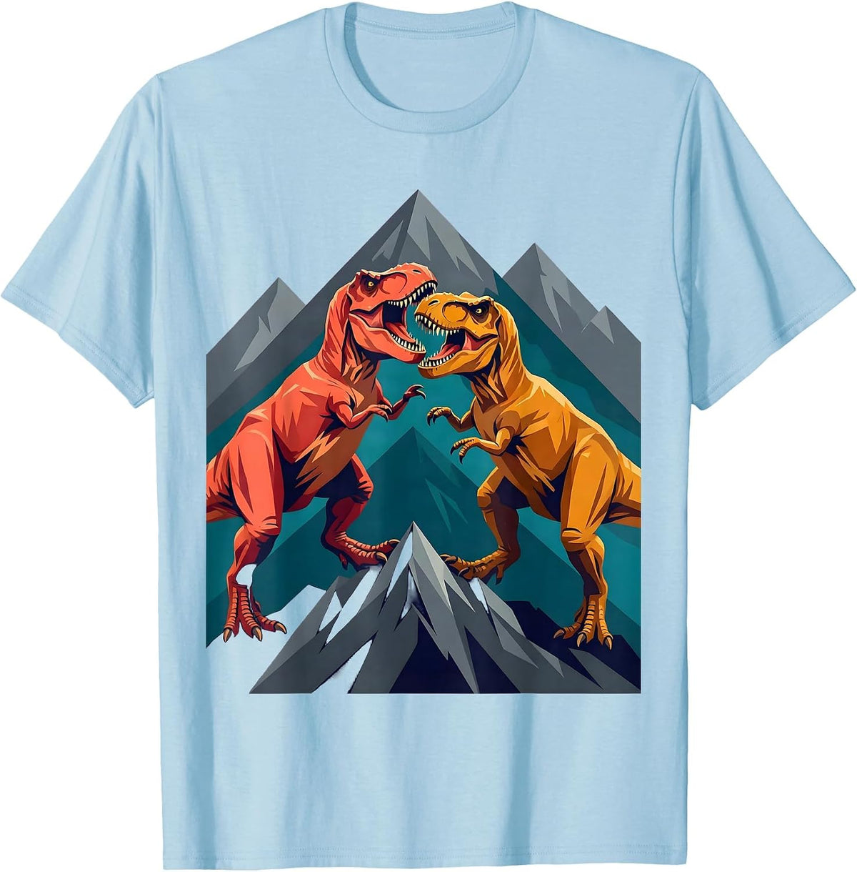 Men's T-Rex Battle on the Mountain Ridge Dinosaur T-Shirt - Baby Blue