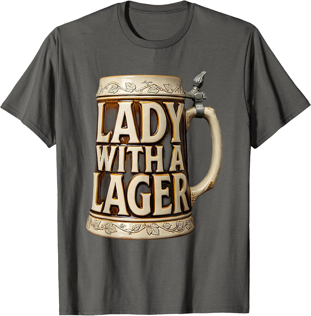 Men's Lady With a Lager Beer Lover Design T-Shirt - Asphalt Grey