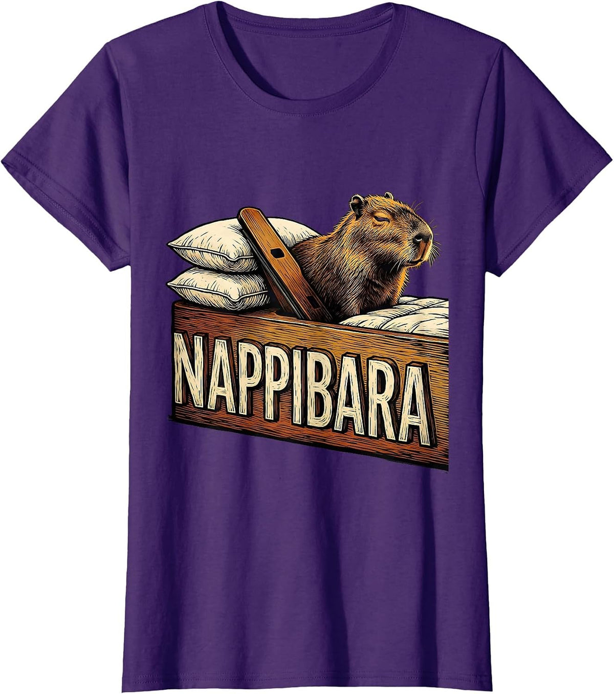 Women's Nappibara Cute Capybara Sleepy Pajama Pun Kids Adults T-Shirt - Purple