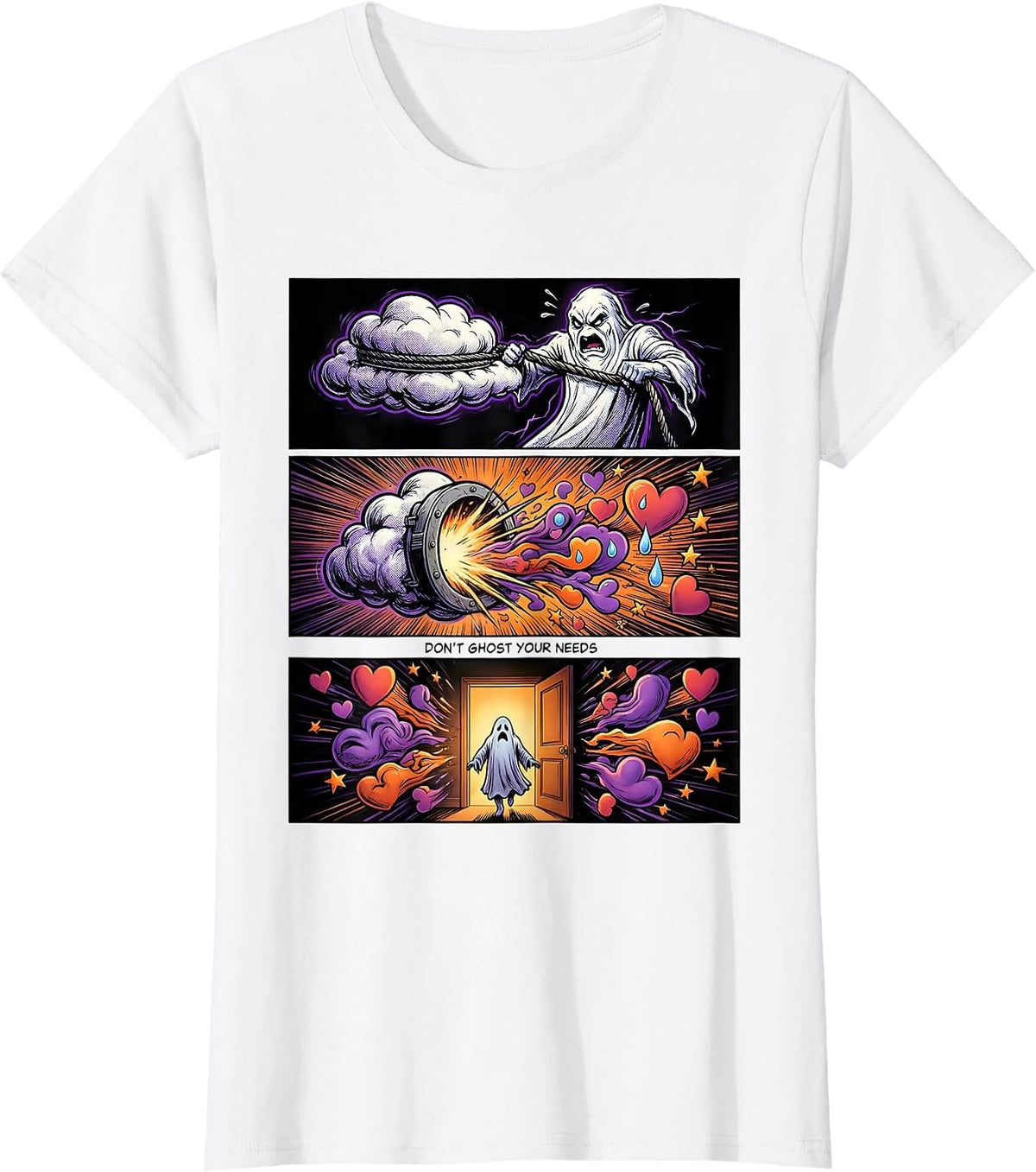 Don't Ghost Your Needs Comic Book Mental Health Halloween T-Shirt - White