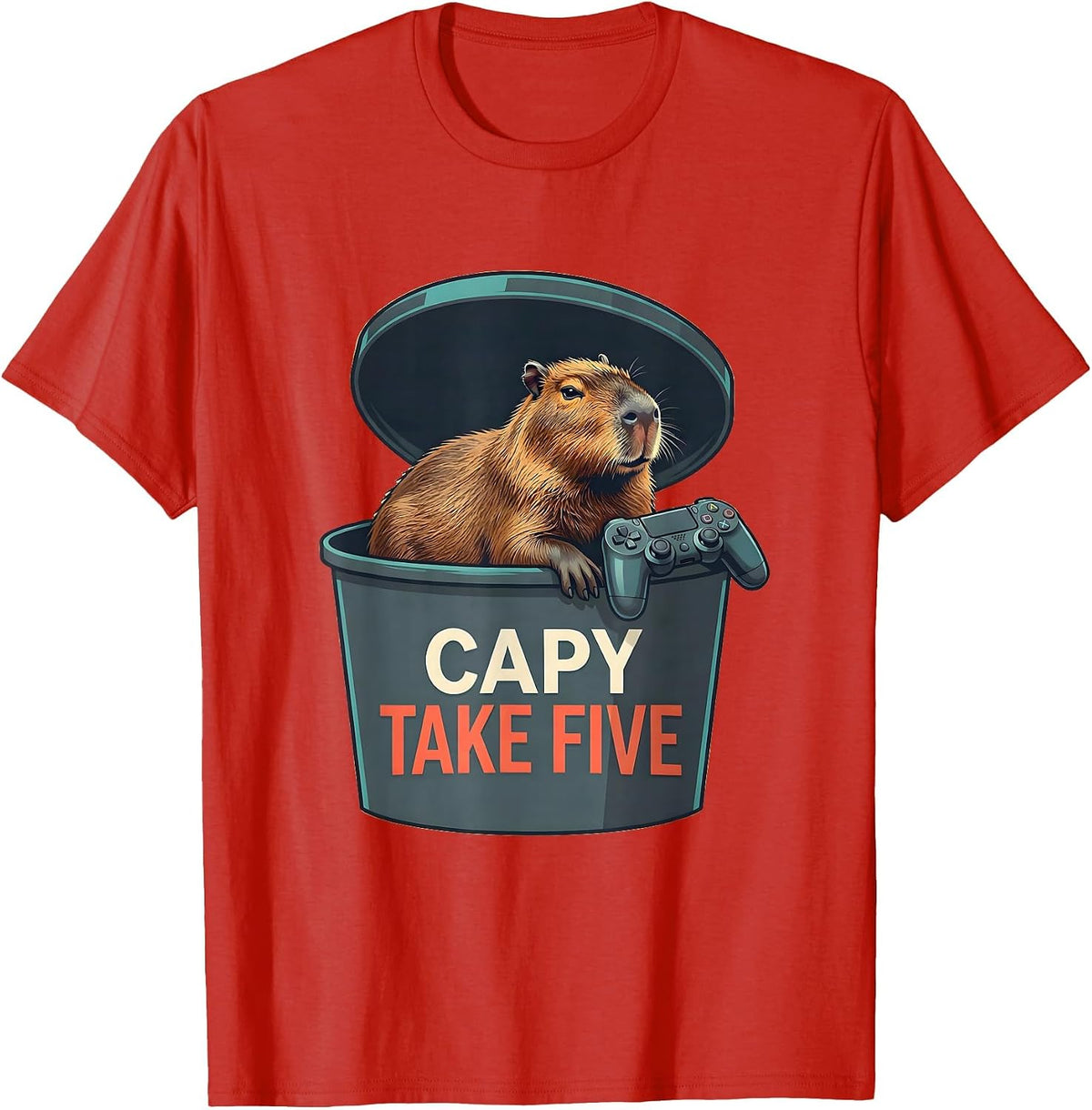 Men's Capy Take Five Funny Capybara Gamer Gaming Video Games T-Shirt - Red