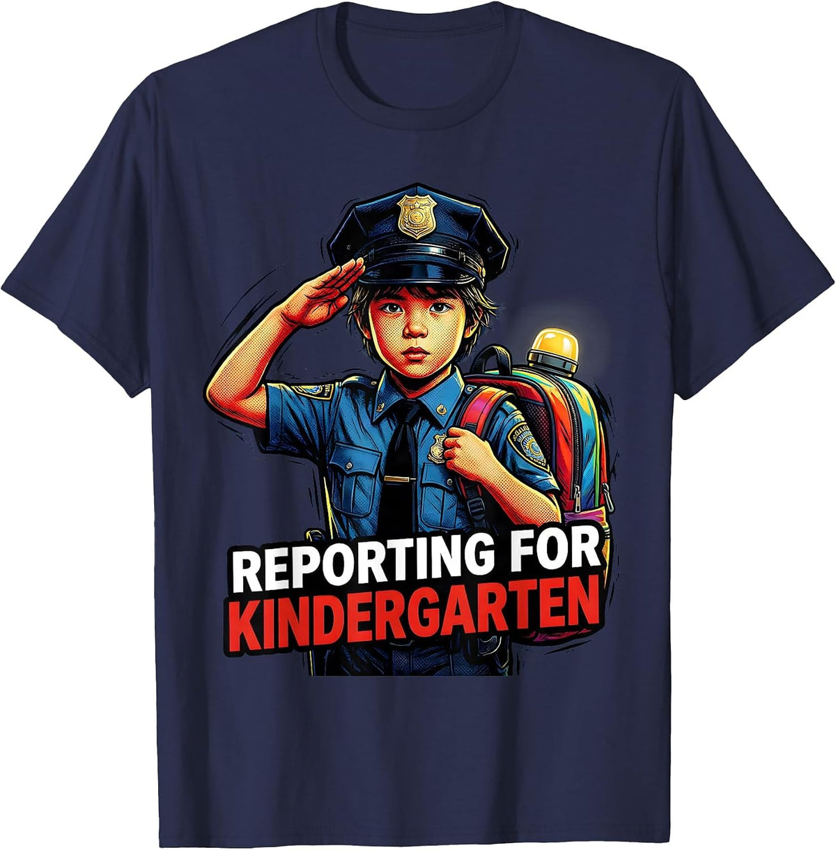 Reporting For Kindergarten Comic Book Future Police Officer T-Shirt - Navy Blue