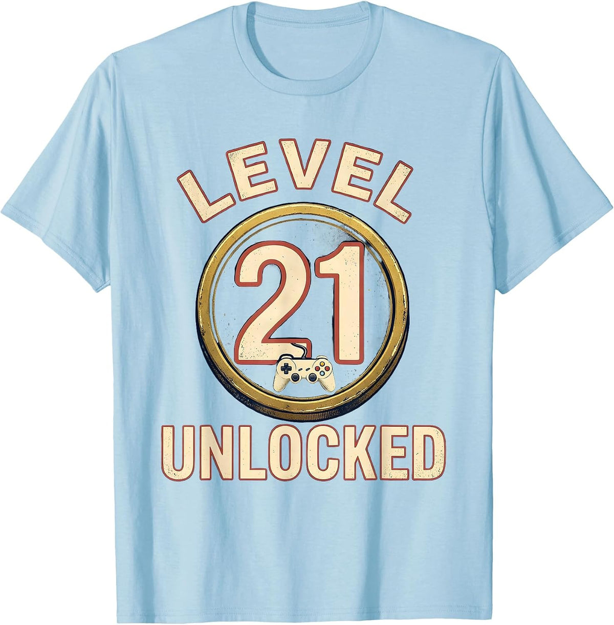 Men's Level 21 Unlocked Vintage Gamer Birthday Milestone T-Shirt - Baby Blue