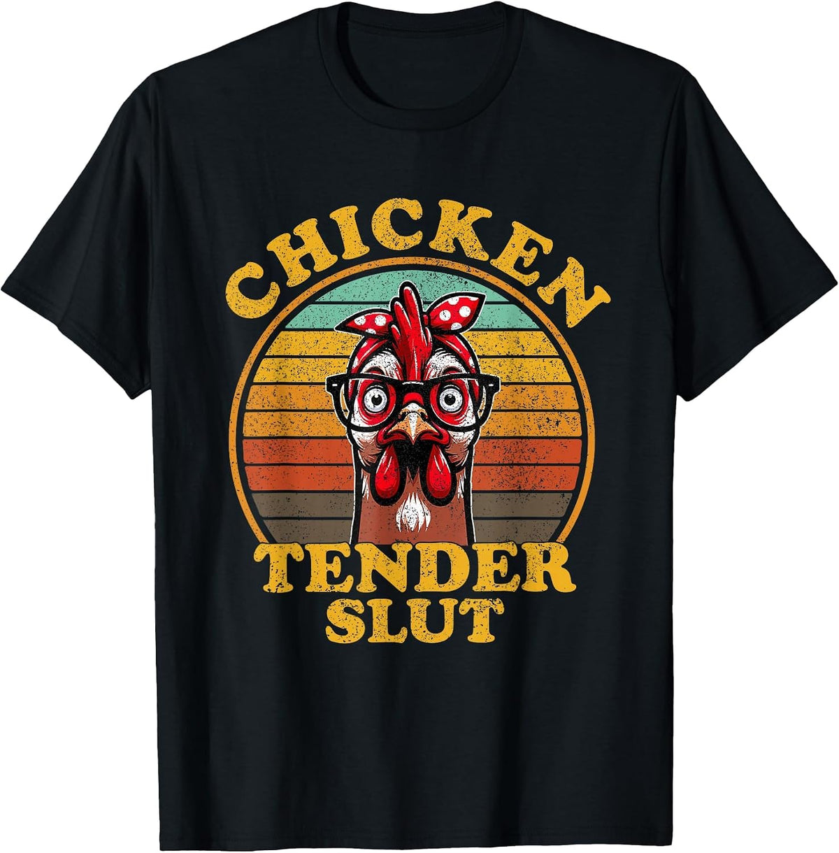 Chicken Tender Slut Funny Chicken Lady with Glasses Retro T-Shirt - Black