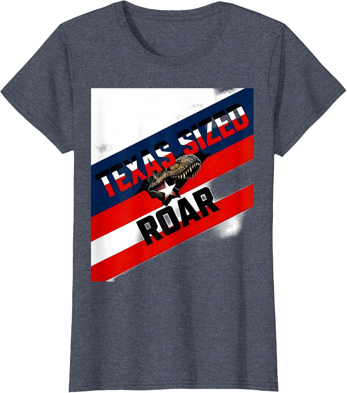Women's Texas Sized Roar Funny Dinosaur Lover Kids State Pride T-Shirt - Heather Blue