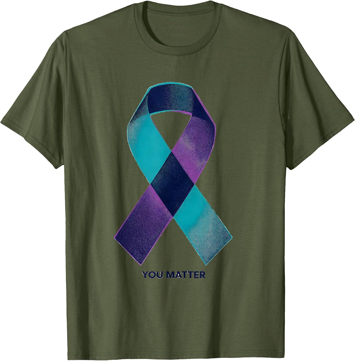 You Matter Risograph Suicide Prevention Awareness Teal T-Shirt - Olive Green