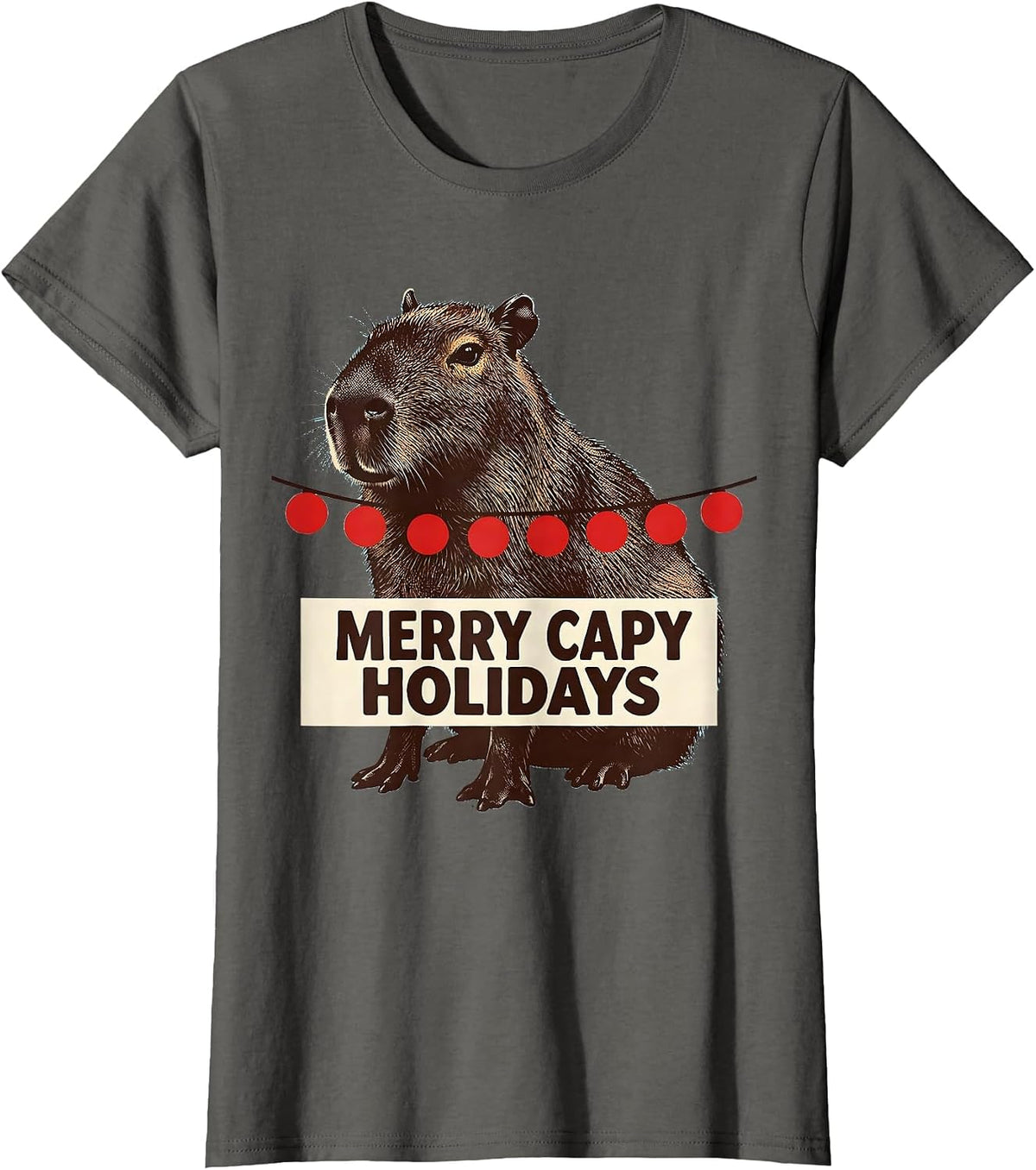 Women's Merry Capy Holidays Cute Capybara Christmas Pun Animal Lover T-Shirt - Asphalt Grey