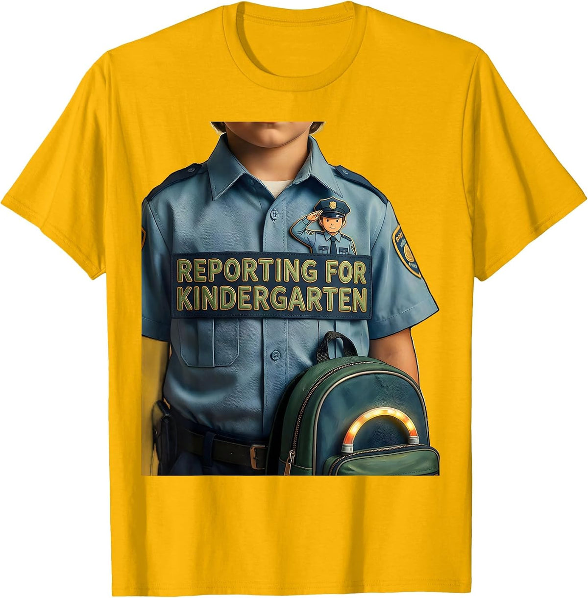 Reporting For Kindergarten Playful Police Officer Kids T-Shirt - Golden Yellow
