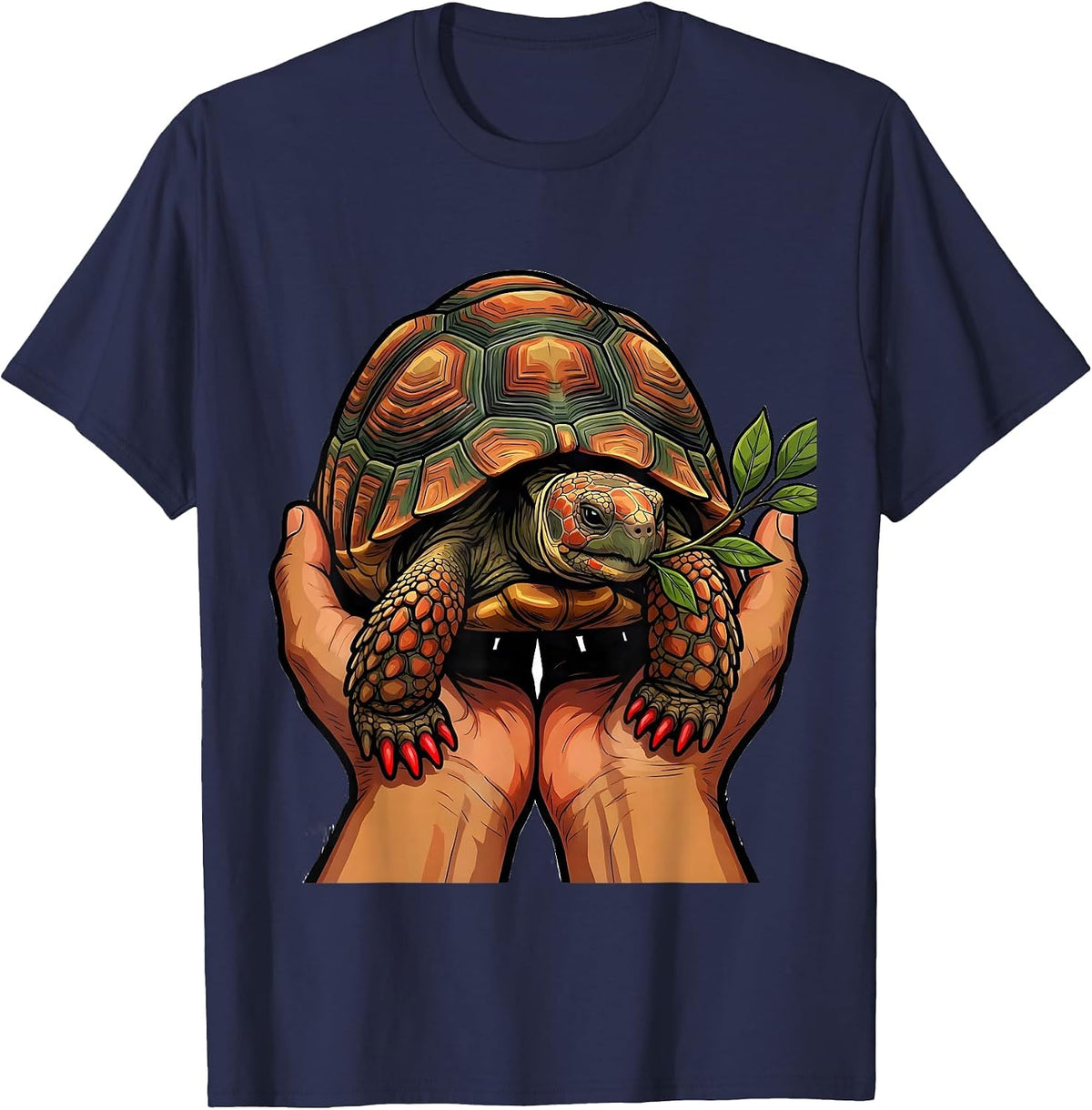 Men's Friendly Red-Footed Tortoise Cartoon Reptile Lover Gift T-Shirt - Navy Blue