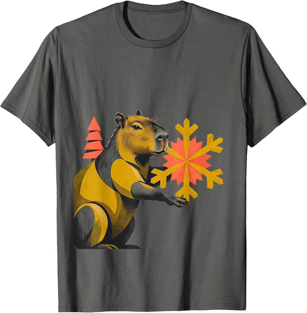 Capybara Snowflake Midcentury Modern Christmas Humor T-Shirt - Asphalt Grey
